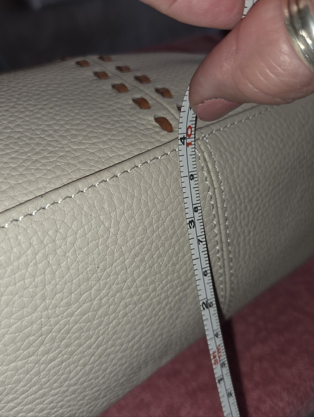 Fossil White Leather Handbag Tote | Tan Straps | Pebbled Leather Classic Stitch - Picture 11 of 11